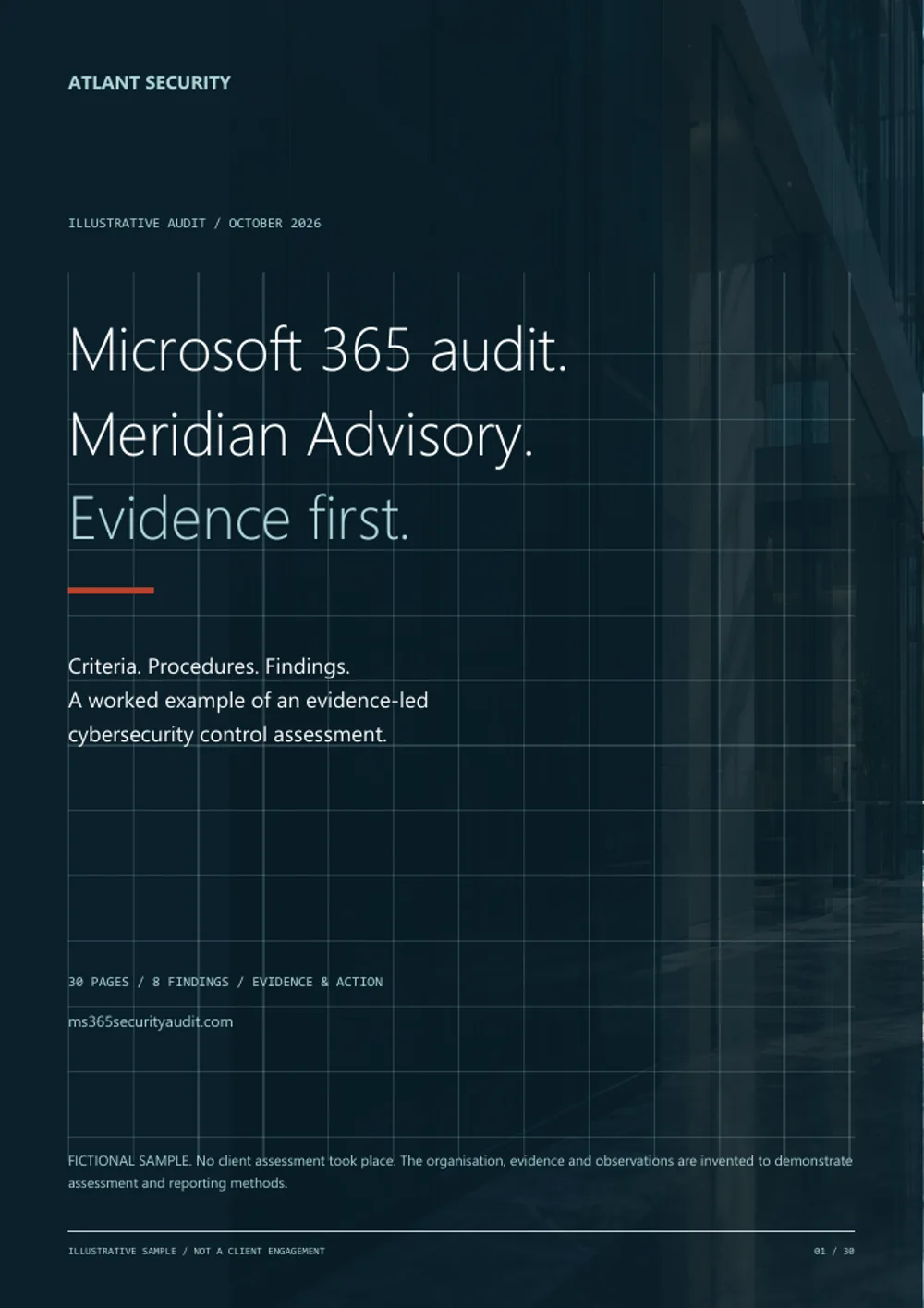 Cover of the fictional Meridian Advisory Group AG Microsoft 365 audit